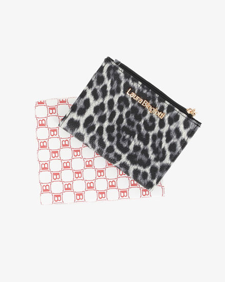 Immagine di LAURA BIAGIOTTI - Portafoglio leoprardato nero da donna con pattina e taschino portamanete