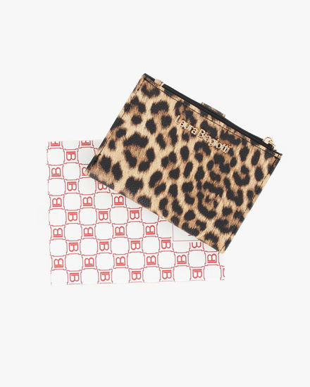 Immagine di LAURA BIAGIOTTI - Portafoglio leoprardato beige da donna con pattina e taschino portamanete