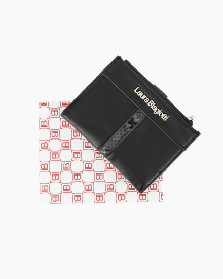 Immagine di LAURA BIAGIOTTI - Portafoglio nero da donna con pattina, taschino portamanete e inserto in cocco