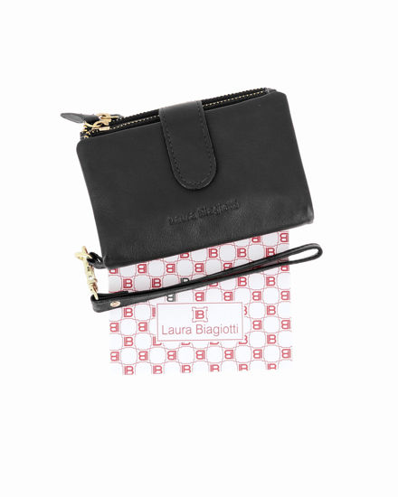 Immagine di LAURA BIAGIOTTI - Portafoglio nero in VERA PELLE da donna con pattina e polsiera removibile