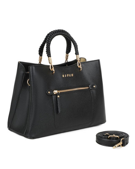 Immagine di RIFLE - Borsa due manici nera con tre scomparti principali e tasca frontale, tracolla removibile
