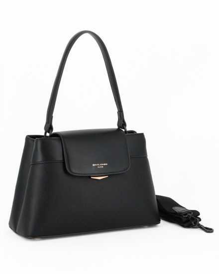 Immagine di DAVID JONES - Borsa ad un manico nera con patta e tasca posteriore, tracolla removibile