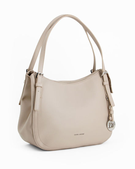 Immagine di DAVID JONES - Borsa a due manici beige con ciondolo e tasca posteriore