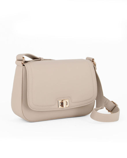 Immagine di DAVID JONES - Tracolla beige con tasca posteriore e patta con chiusura a girello