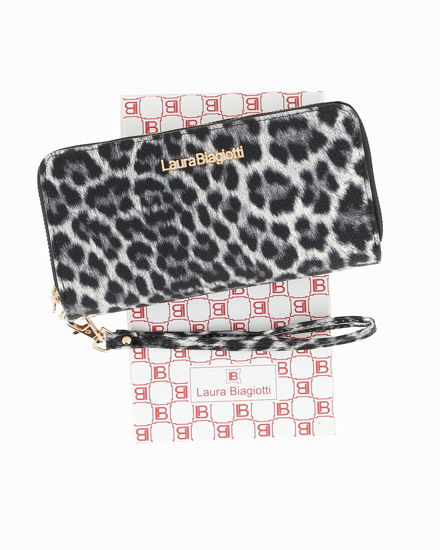 Immagine di LAURA BIAGIOTTI - Portafoglio leopardato nero da donna con doppia cerniera e polsiera removibile