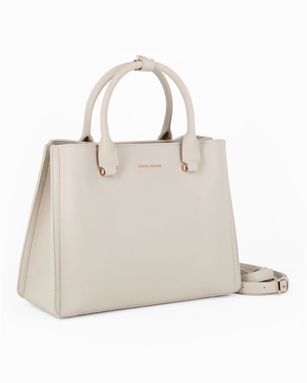 Immagine di DAVID JONES - Borsa a due manici latte con tre scomparti principali e tracolla removibile