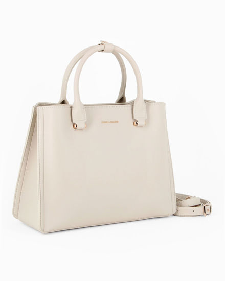 Immagine di DAVID JONES - Borsa a due manici crema con tre scomparti principali e tracolla removibile
