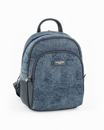 Immagine di DAVID JONES - Zaino blu effetto jeans con tasca frontale e posteriore