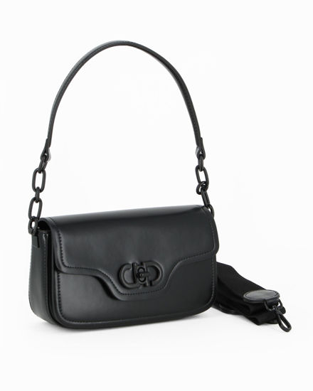 Immagine di DAVID JONES - Minibag nera con patta e chiusura a girello, tracolla removibile