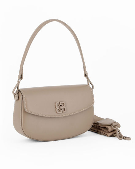 Immagine di DAVID JONES - Minibag taupe con patta e chiusura a girello, tracolla removibile