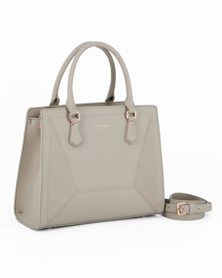 Immagine di DAVID JONES - Borsa a due manici beige con tasca posteriore, tracolla removibile