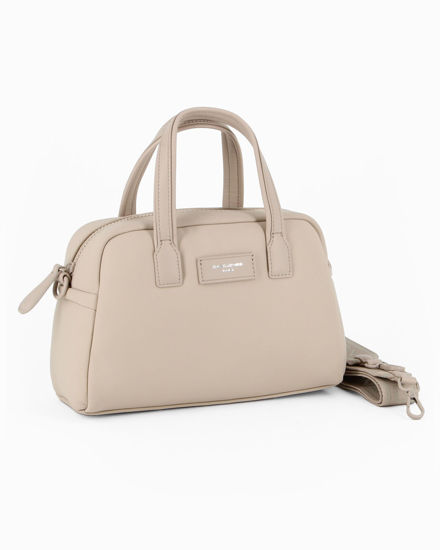 Immagine di DAVID JONES - Borsa a due manici beige con tasca posteriore, tracolla removibile