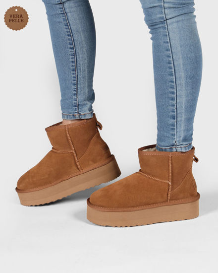 Immagine di MISS GLOBO - Stivaletto camel in VERA PELLE con pelliccia interna