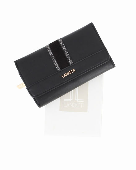 Immagine di LANCETTI - Portafoglio nero da donna con inserto scamosciato sulla patta