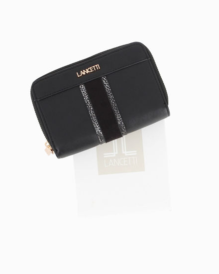 Immagine di LANCETTI - Portafoglio nero da donna con doppia cerniera e inserto scamosciato
