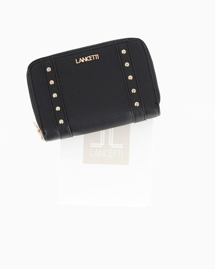 Immagine di LANCETTI - Portafoglio nero da donna con doppia cerniera e dettaglio borchie