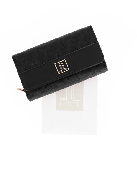 Immagine di LANCETTI - Portafoglio nero trapuntato da donna con patta