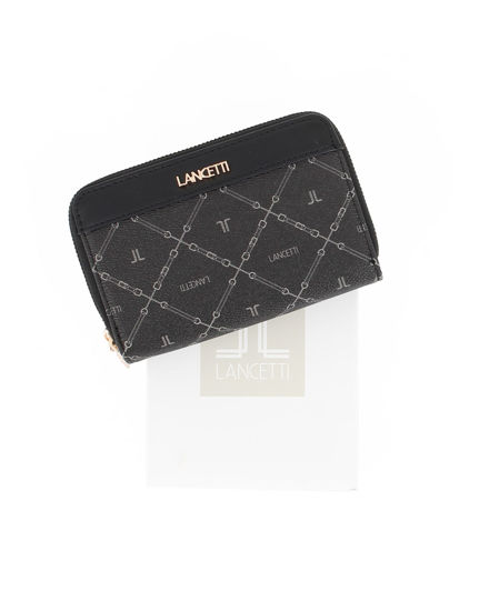 Immagine di LANCETTI - Portafoglio nero loggato da donna con doppia cerniera