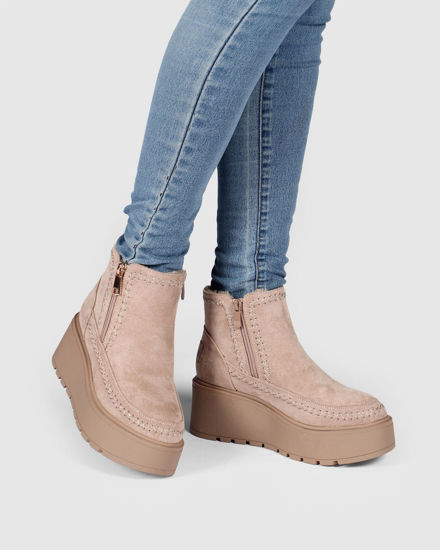 Immagine di MISS GLOBO - Tronchetto beige scamosciato con pelliccia interna e zip laterale, tacco 6CM