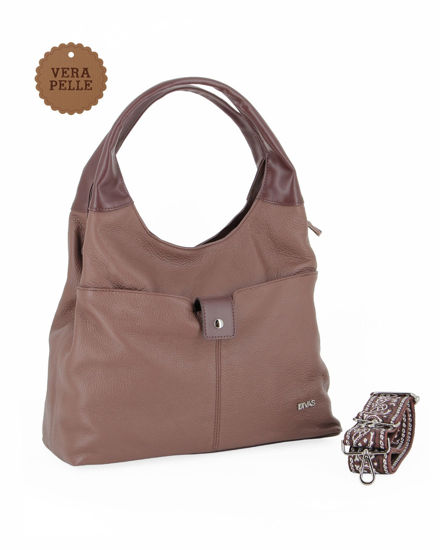 Immagine di DIVAS - Borsa sacca marrone in VERA PELLE con tasca frontale, tracolla removibile - MADE IN ITALY