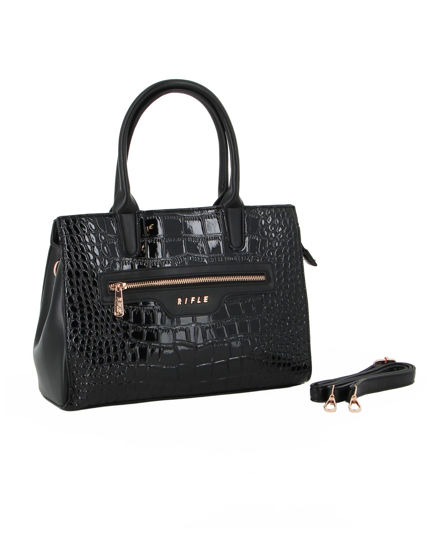 Immagine di RIFLE - Borsa due manici nera in cocco con tre scomparti interni, tasca posteriore e anteriore , tracolla removibile