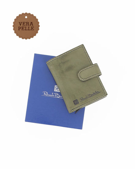 Immagine di RENATO BALESTRA - Portafoglio verde militare in VERA PELLE da uomo con pattina e taschino posteriore