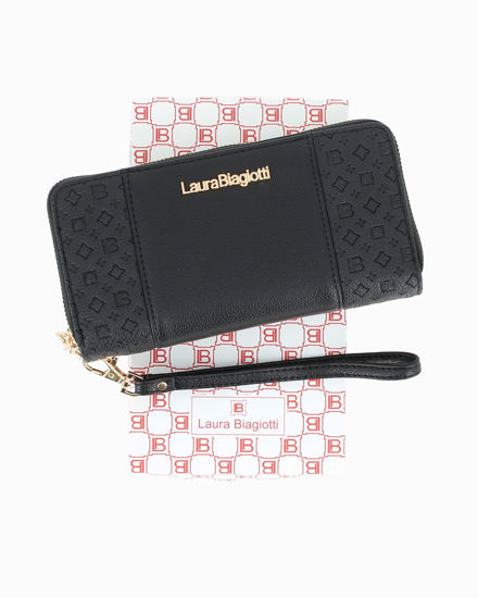 Immagine di LAURA BIAGIOTTI - Portafoglio nero loggato da donna con doppia cerniera e polsiera removibile
