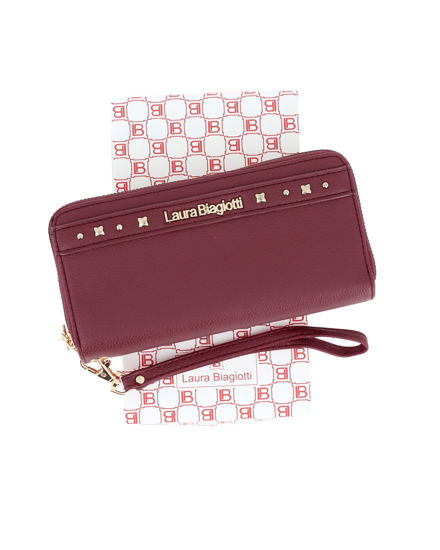 Immagine di LAURA BIAGIOTTI - Portafoglio bordeaux da donna con doppia cerniera e polsiera removibile, dettaglio borchie