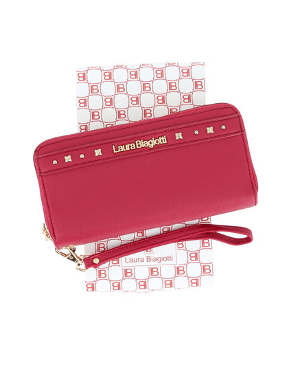 Immagine di LAURA BIAGIOTTI - Portafoglio rubino da donna con doppia cerniera e polsiera removibile, dettaglio borchie