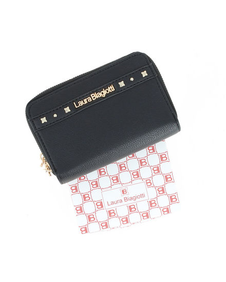 Immagine di LAURA BIAGIOTTI - Portafoglio nero da donna con doppia cerniera, dettaglio borchie