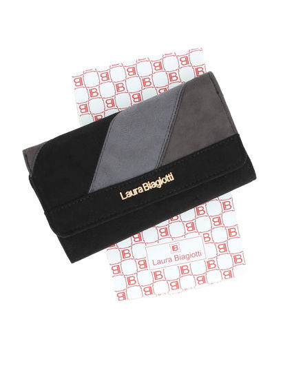 Immagine di LAURA BIAGIOTTI - Portafoglio nero scamosciato da donna con patta