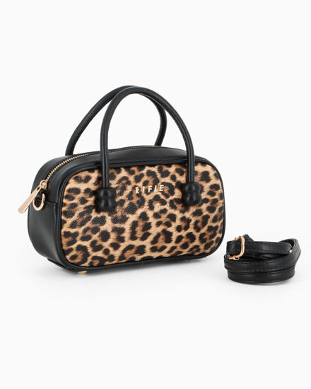 Immagine di RIFLE - Minibag nera con parte frontale leopardata, tracolla removibile