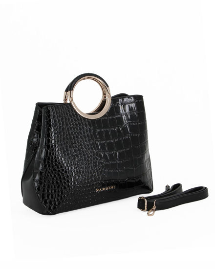 Immagine di NARDINI - Borsa due manici nera in cocco con tasca posteriore e tre scomparti interni, tracolla removbile