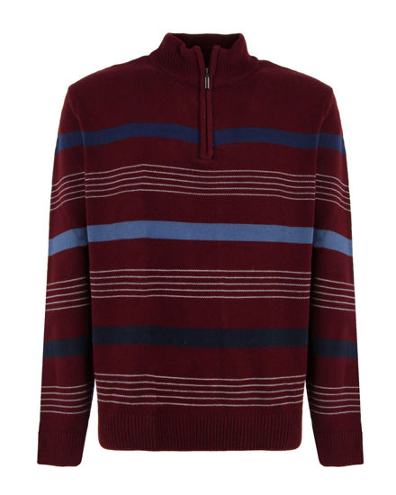 Immagine di BREZZA DI MARE - MAGLIA MANICA LUNGA BORDEAUX MEZZA ZIP F12  A RIGHE