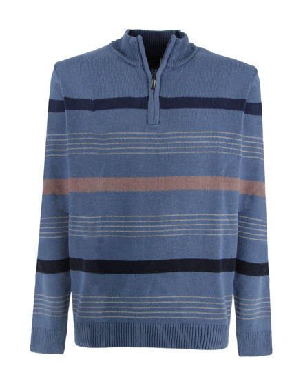 Immagine di BREZZA DI MARE - MAGLIA MANICA LUNGA AZZURRA MEZZA ZIP F12  A RIGHE