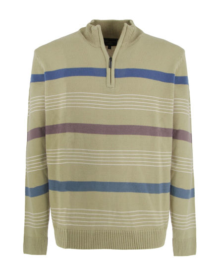 Immagine di BREZZA DI MARE - MAGLIA MANICA LUNGA VERDE CHIARO MEZZA ZIP F12  A RIGHE