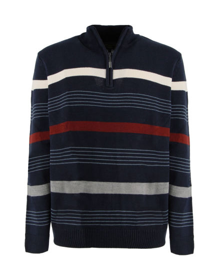 Immagine di BREZZA DI MARE - MAGLIA MANICA LUNGA BLU SCURO MEZZA ZIP F12  A RIGHE