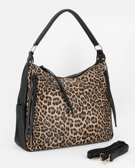 Immagine di RIFLE - Borsa sacca leopardata con zip frontali verticali e tasche laterali, tracolla removibile