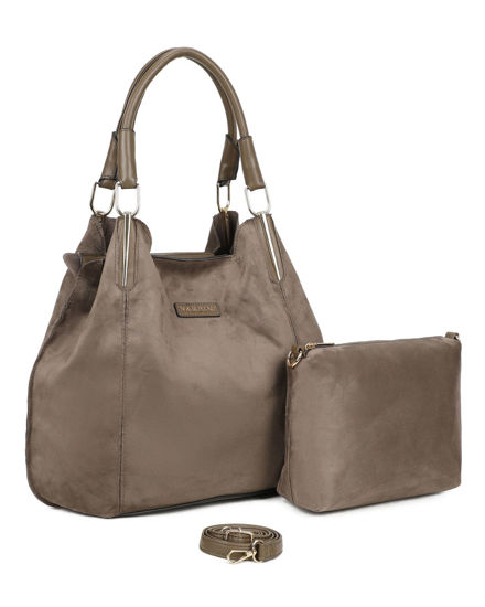 Immagine di NARDINI - Borsa due manici scamosciata taupe con pochette interna estraibile, tracolla removibile