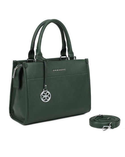 Immagine di NARDINI - Borsa due manici verde con ciondolo e tasca posteriore, tracolla removibile