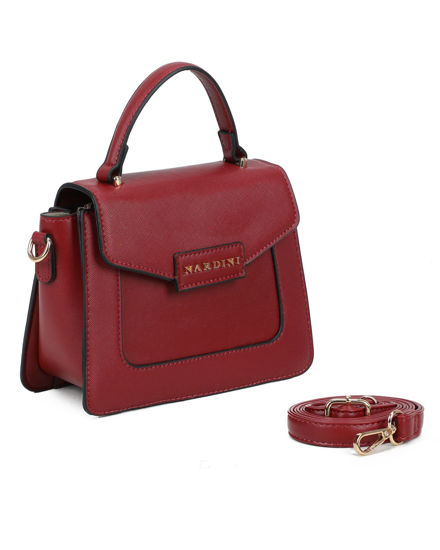 Immagine di NARDINI - Minibag rubino con patta e logo frontale, tracolla removibile