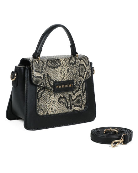 Immagine di NARDINI - Minibag taupe con patta e parte frontale pitonata, tracolla removibile