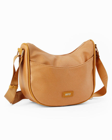 Immagine di RIFLE - Borsa mezzaluna senape con tasca frontale