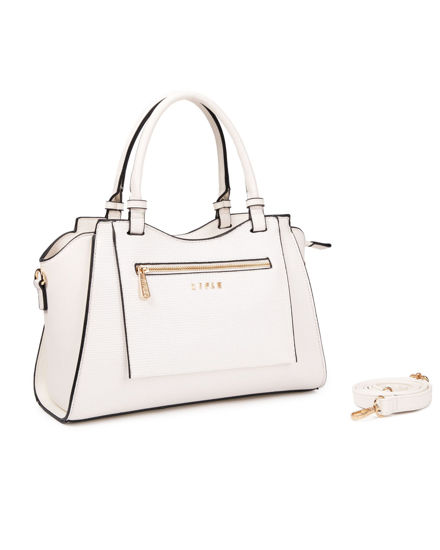 Immagine di RIFLE - Borsa due manici bianca effetto intreccio con tasca frontale e posteriore, tracolla removibile