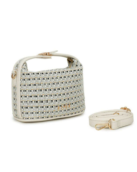 Immagine di RIFLE - Minibag argento con chiusura ad incastro sul manico e trama ad intreccio, tracolla removibile