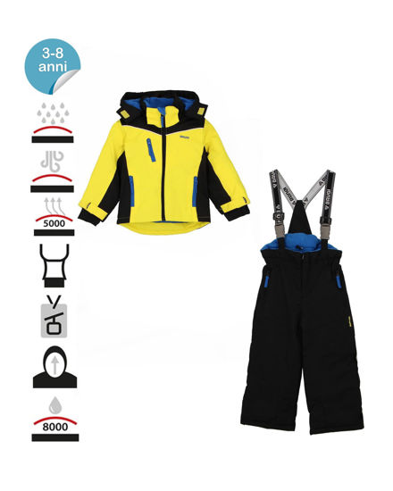 Immagine di BRUGI - Completo da sci bambino giallo e nero impermeabile e antivento con cappuccio