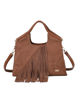 Immagine di ENRICO COVERI - Borsa a mano marrone scamosciata con frange e tasca posteriore, tracolla removibile