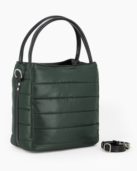 Immagine di TATOO - Borsa verde due manici con fasce orizzontali imbottite e tracolla removibile, MADE IN ITALY