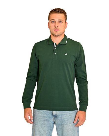 Immagine di KEY UP - POLO VERDE MANICA LUNGA DA UOMO IN PIQUET CON RIGHINI COLLO   (STANDARD OEKO TEX)