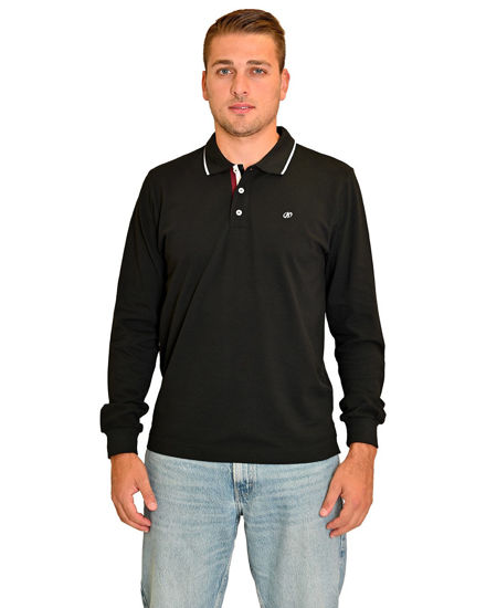 Immagine di KEY UP - POLO MANICA LUNGA NERA DA UOMO IN PIQUET CON RIGHINI COLLO   (STANDARD OEKO TEX)